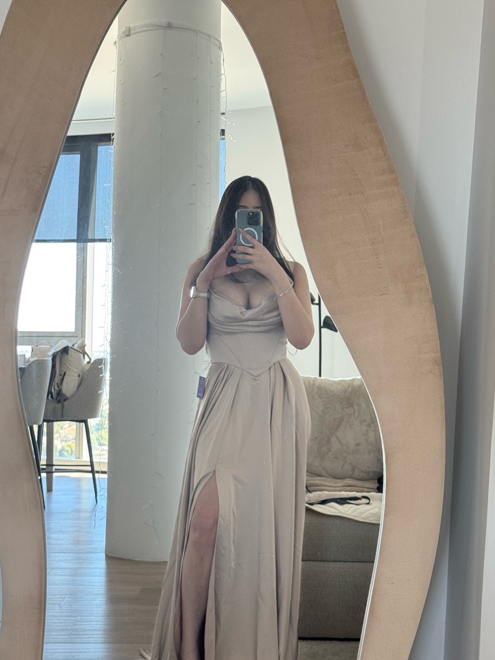 Off-Shoulder Cream Evening Gown - Picture 2 of 5
